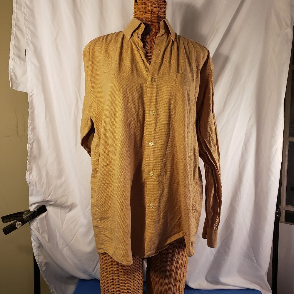 T. Harris London Men's Long Sleeve Dress Shirt Size M 100% Cotton Khaki